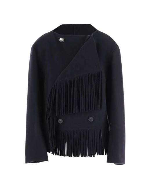 Carven Blue Fringe-Trimmed Double-Breasted Jacket