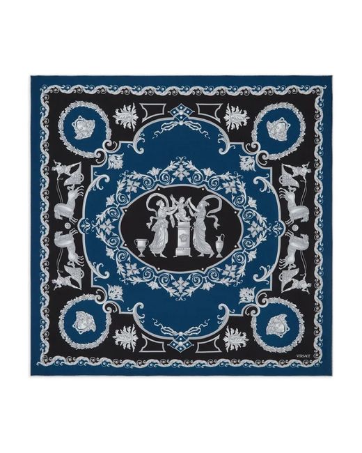 Versace Blue Hall Of Heroes Large Silk Scarf