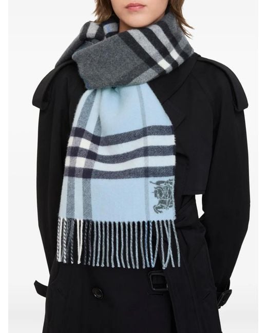 Burberry Gray Contrast Check Cashmere Scarf