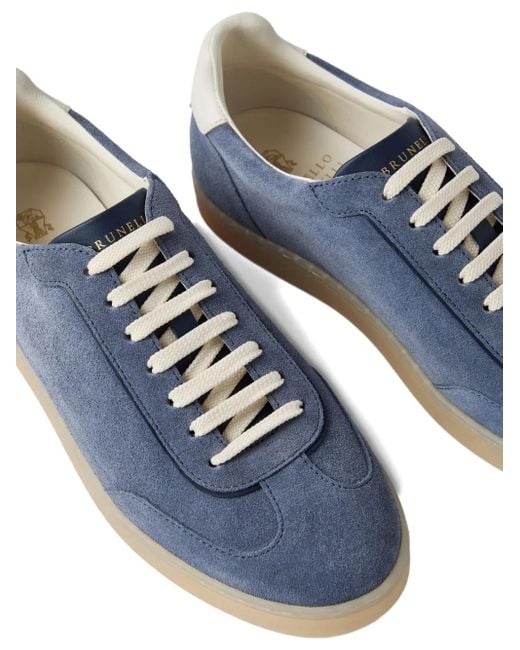 Brunello Cucinelli Blue Suede Low-Top Sneakers for men