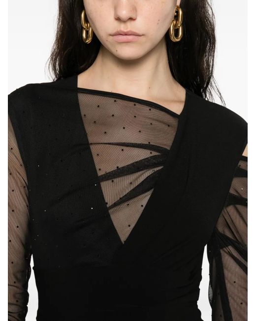 Talbot Runhof Black Ruched Mesh Dress