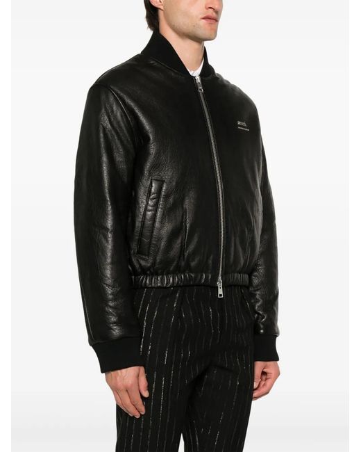AMI Black Collarless Calf Leather Jacket for men