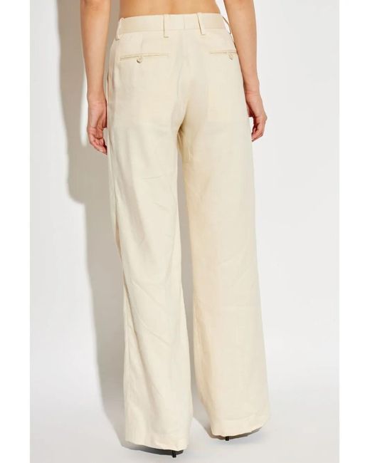 Helmut Lang Natural Pleated Wide-Leg Trousers