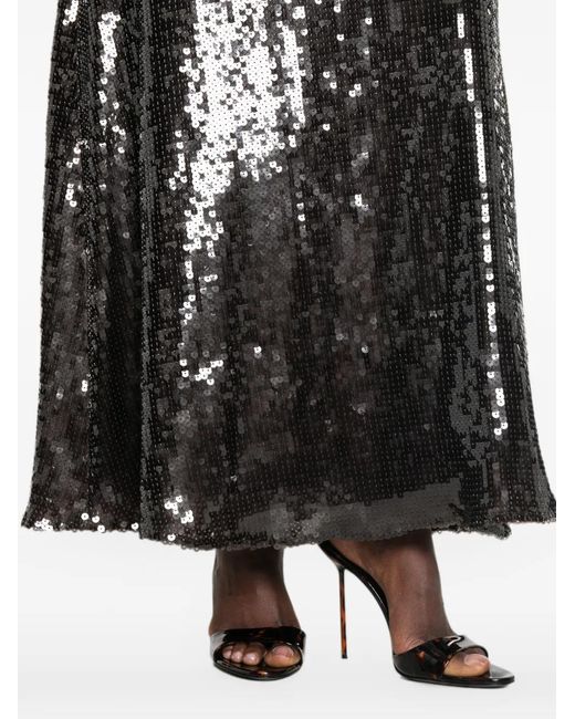 ROTATE BIRGER CHRISTENSEN Black Sequin-Embellished Long-Sleeve Maxi Dress