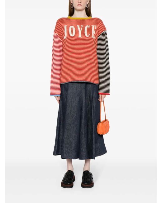 YANYAN KNITS Pink Stripe-Pattern Drop-Shoulder Jumper