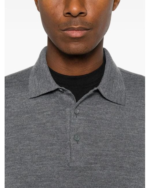 Tagliatore Gray Palmer Long-Sleeve Knitted Polo Shirt for men