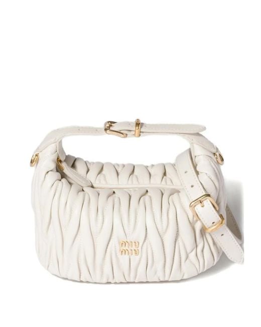 Miu Miu White Mini Wander Matelassé Tote Bag