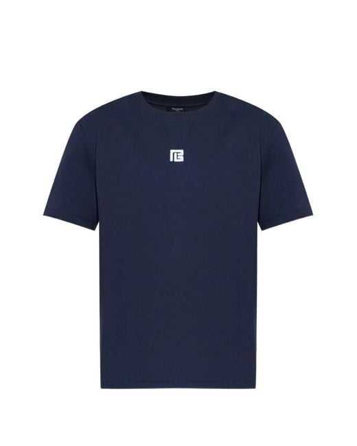 Balmain Blue T-Shirt With Embroidered Logo