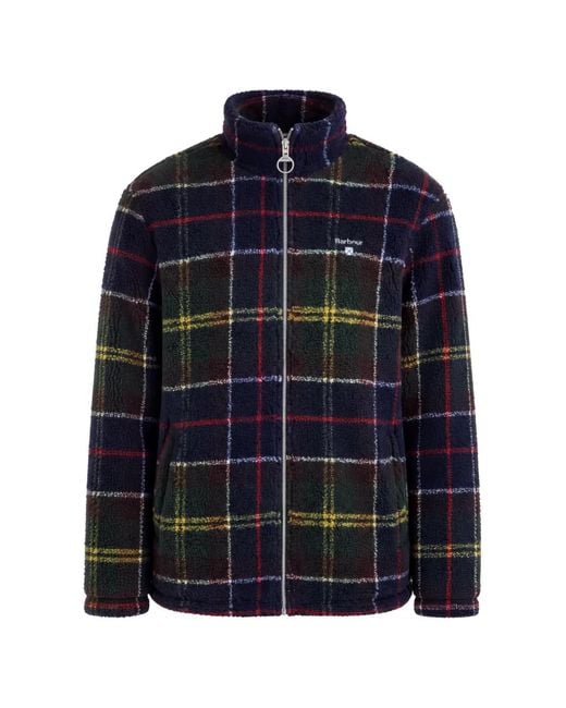 Barbour Blue Tartan Sherpa-Fleece Cardigan for men