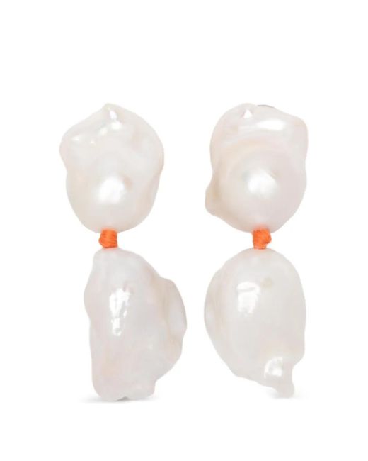 Monies White Baroque Pearl-Embellished Drop Earrings