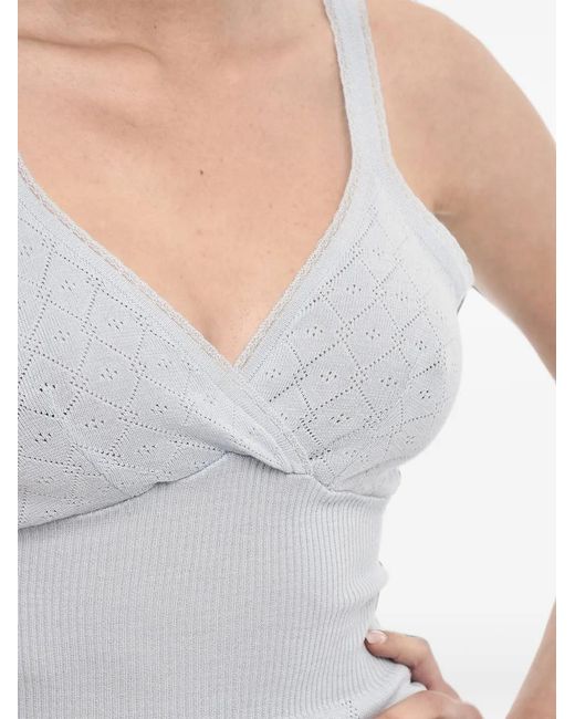 DSquared² White Pointelle-Knit V-Neck Bodysuit
