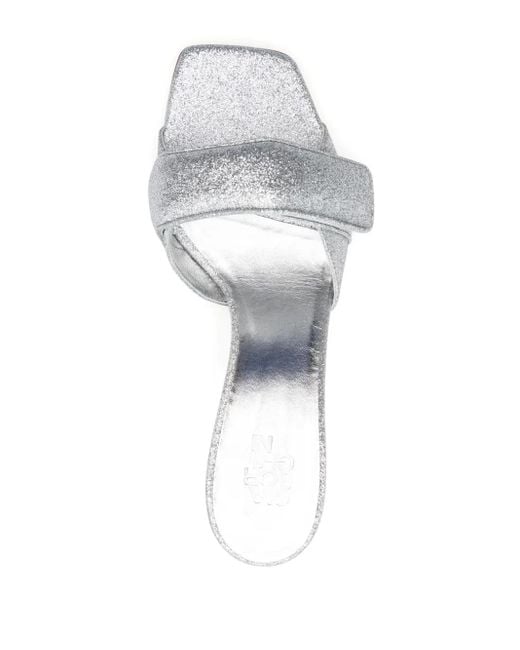 Gia Borghini White Glitter-Detailing 80Mm Leather Sandals