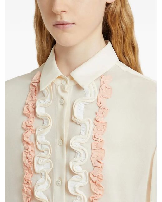 Marni White Silk Georgette Shirt With Ruffles