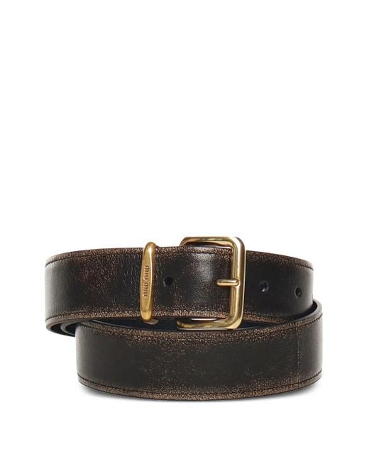 Miu Miu Black Square-Buckle Leather Belt