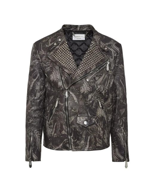 Philipp Plein Gray Skull Studded Biker Jacket for men