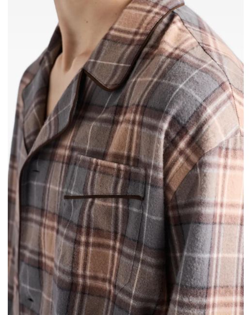 Camisa a cuadros con bolsillo de parche Prada de hombre de color Brown