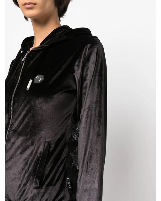 Philipp Plein Black Logo-Patch Velvet-Cotton Trousers