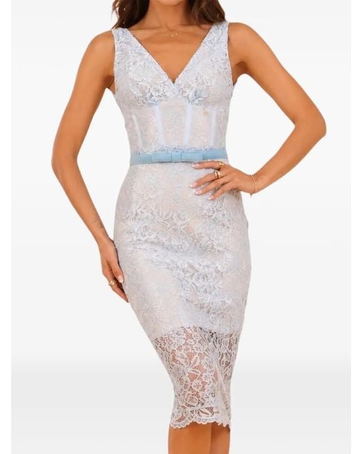 DIVEDIVINE White Megan Belted Lace-Work Midi Dress