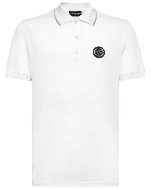 Philipp Plein White Tiger-print Cotton Polo Shirt for men