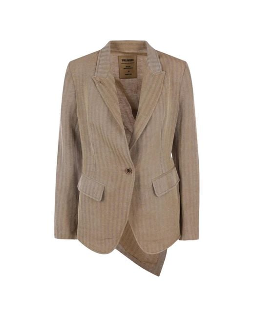 Uma Wang Brown Kylie Herringbone-Pattern Asymmetric Blazer