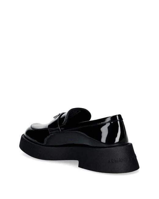 ARMANI EXCHANGE Black Logo-Plaque Loafers