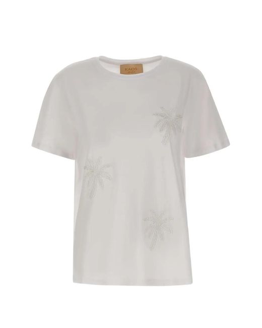 Kaos White Sequin-Embellished Palm-Tree T-Shirt