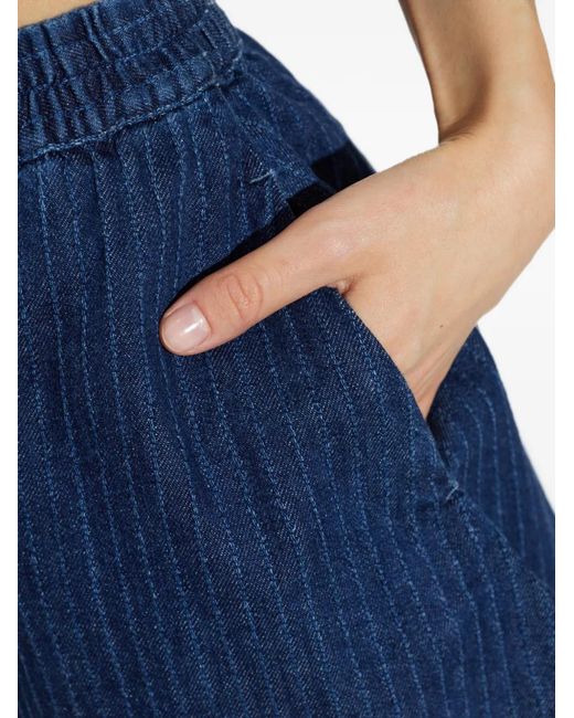 Emporio Armani Blue Pinstripe Elasticated Mini Shorts