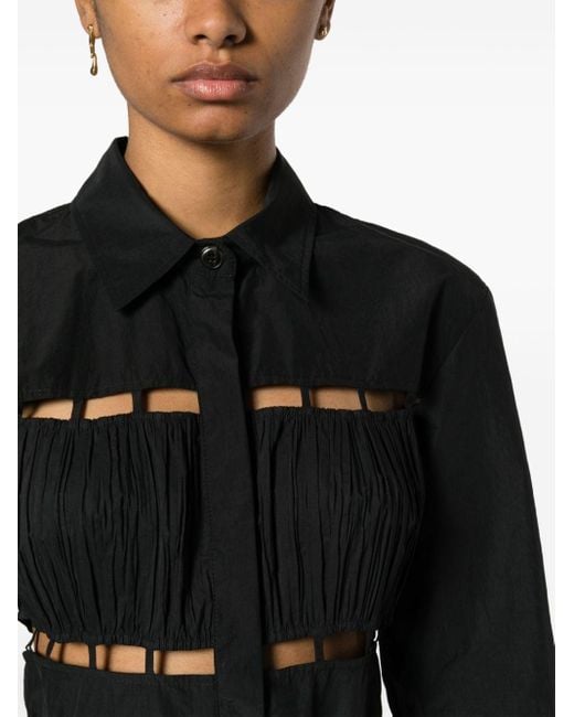 Nanushka Black Lattice-trim Shirtdress