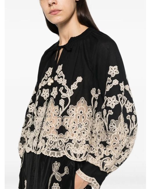 Sea Black Gracelyn Lace-Trimmed Embroidered Blouse