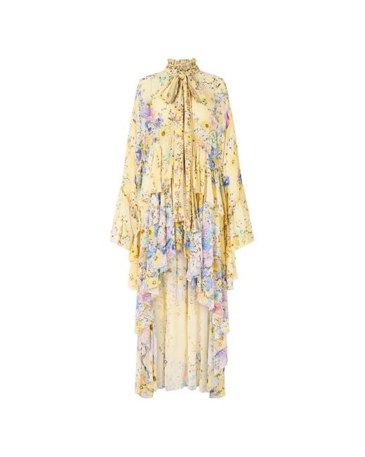 Camilla Metallic Ruffled Floral Print Dress