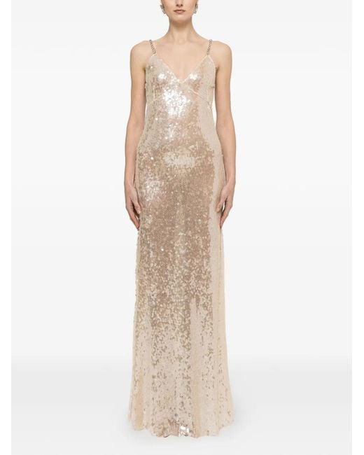 Nissa Natural Backless Sequin Maxi Dress