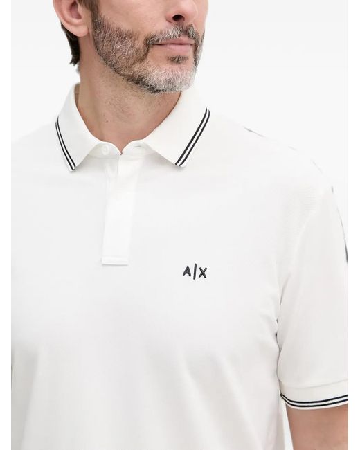 ARMANI EXCHANGE White Logo-Embroidered Tipped Polo Shirt for men