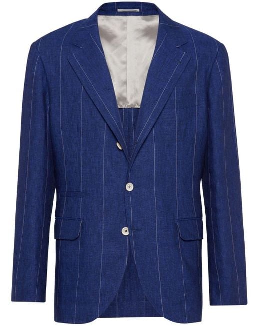 Brunello Cucinelli Blue Striped Linen Blazer for men