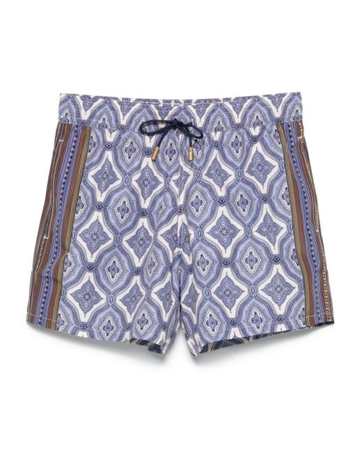 Etro Blue Swim Shorts With Geometric Print for men