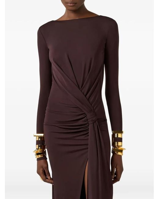 Elisabetta Franchi Brown Open Back Draped Maxi Dress