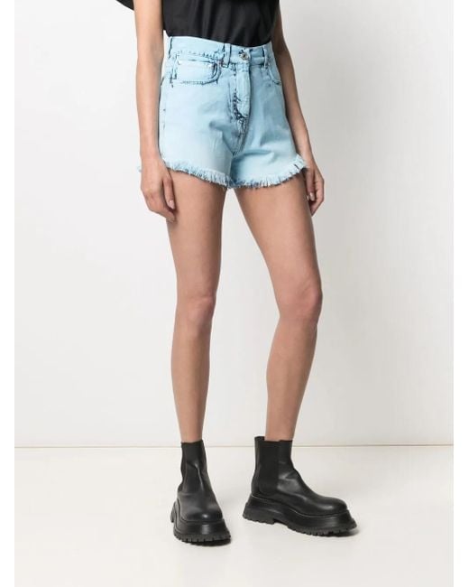 MSGM Blue Distressed-Effect Denim Shorts