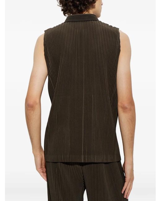 Homme Plissé Issey Miyake Brown Sleeveless Pleated Polo Shirt for men