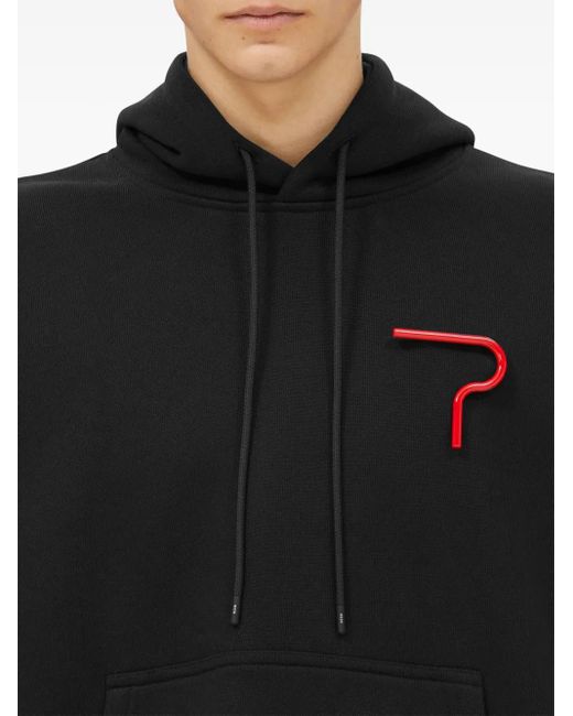 MSGM Black Logo Appliqué Drawstring Hoodie for men