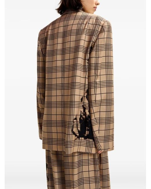Essentiel Antwerp Brown Juliana Checked-Print Double-Breasted Blazer