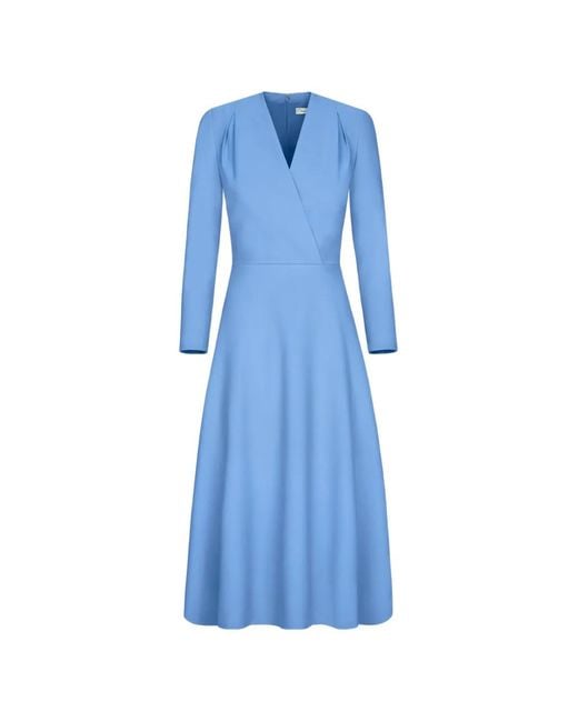 Oscar de la Renta Blue Wool-Blend Long-Sleeve Dress