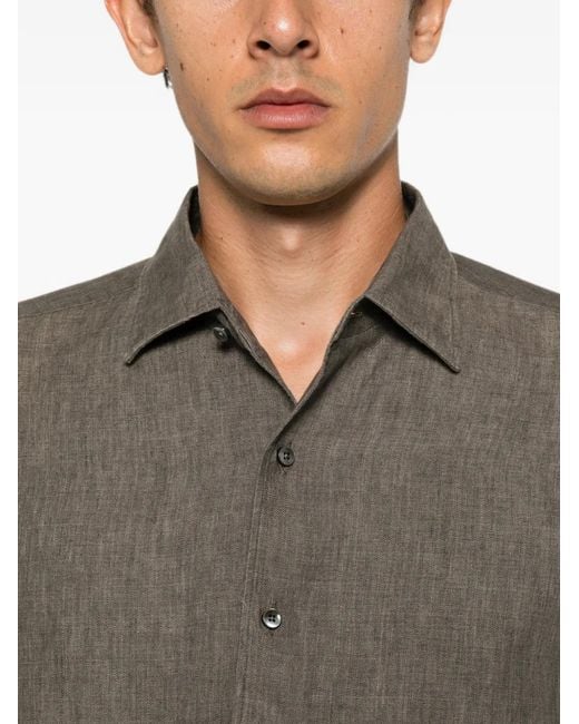 Zegna Gray Linen Long-Sleeve Shirt for men