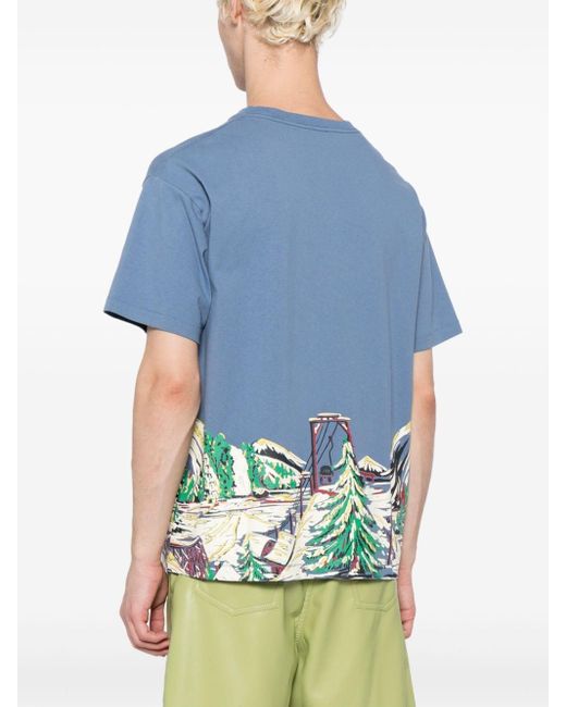 Bode T-Shirt mit Skilift-Print in Blue für Herren