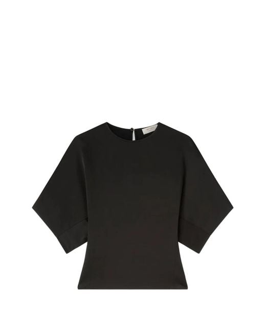 RETORI Black Satin Keyhole-Back Blouse