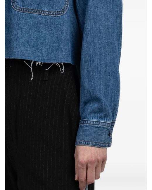 ASKK NY Blue Crosby Houndstooth Panel Cropped Shirt