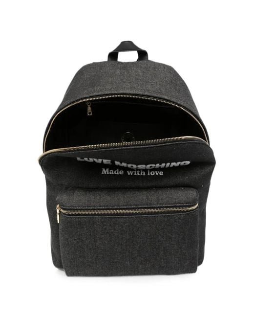 Love Moschino Black Logo-Patch Denim Backpack