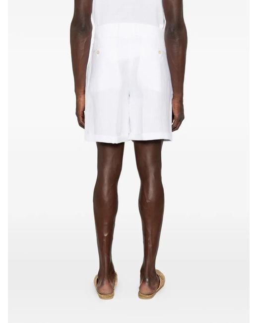 120% Lino White Linen Tailored Shorts for men