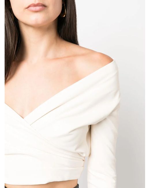 Philosophy Di Lorenzo Serafini Natural Off-Shoulder Cropped Top
