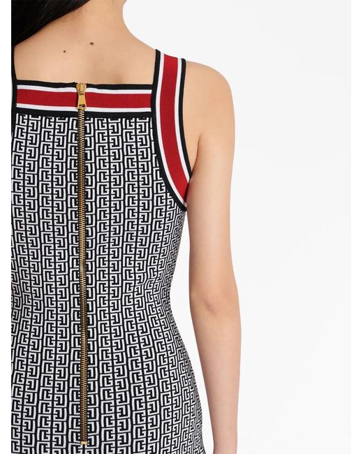 Balmain Red Button-Embellished Monogram Minidress