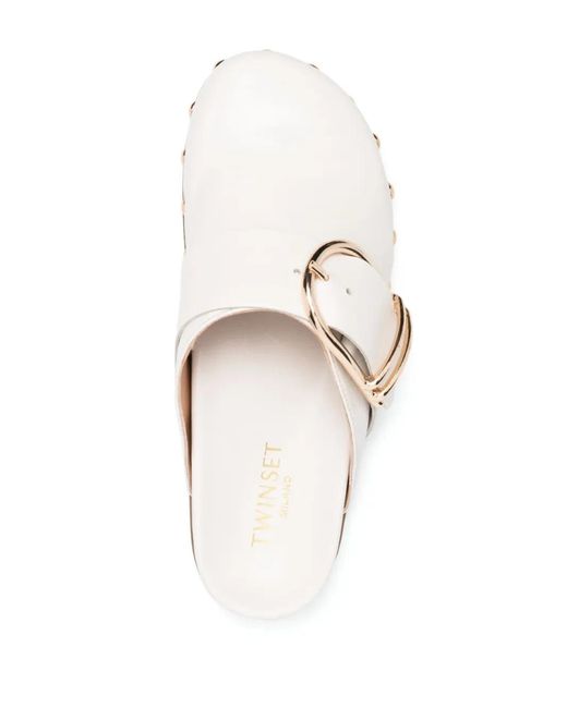 Twinset White Buckle-Fastened Leather Mules