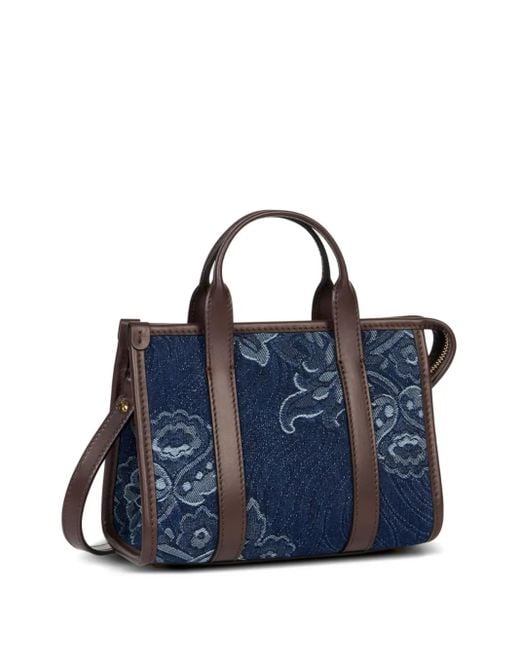 Etro Blue Mini Floral-Jacquard Denim Tote Bag